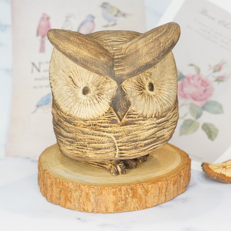 樟木濃眉木雕貓頭鷹-郭國慶原創 - 擺飾/家飾品 - 木頭 咖啡色