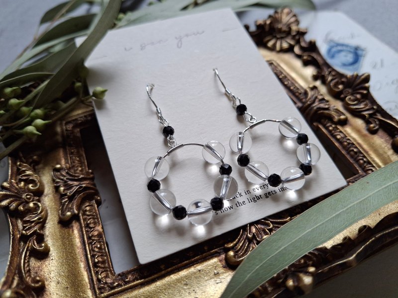 i sea you 神聖黑色的魔力－透明感女孩－黑曜石、白水晶 - 耳環/耳夾/耳骨夾 - 半寶石 