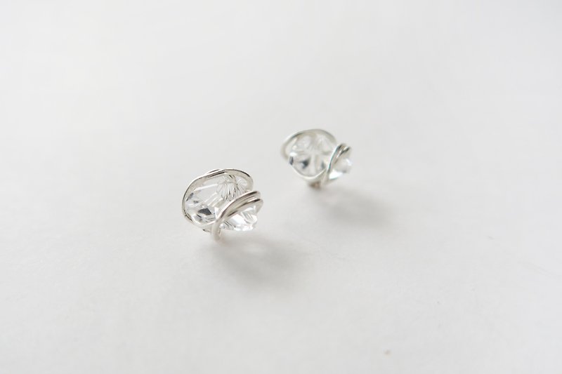 925純銀 獨家閃耀晶亮水晶 耳環 或 耳夾 一對 - 耳環/耳夾 - 純銀 透明