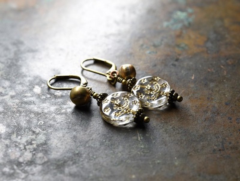 Saint beads and small bell earrings clear - ต่างหู - แก้ว สีใส