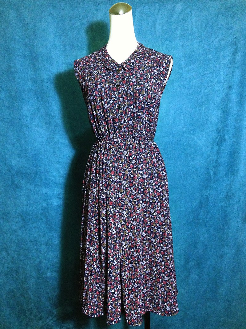 Ping pong ancient [ancient dress / purple flowers sleeveless dress] foreign bring back VINTAGE - One Piece Dresses - Polyester Blue