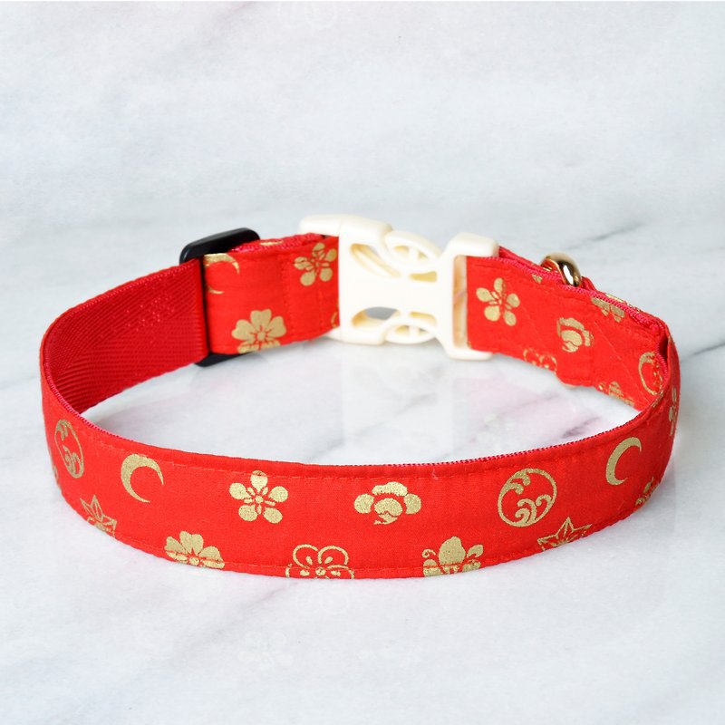 Dog luminous collar Japanese-style family crest dog collar collar special collar - Collars & Leashes - Cotton & Hemp Red