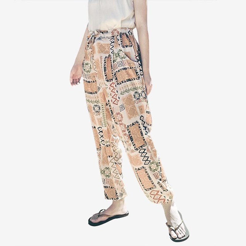 Marrakech Morocco-style digital printing Lunjiao holiday wind wide leg pants summer elastic band loose loose trousers cotton production Morocco return | vitatha Fan Tata original design independent women's brand - Women's Pants - Polyester Multicolor