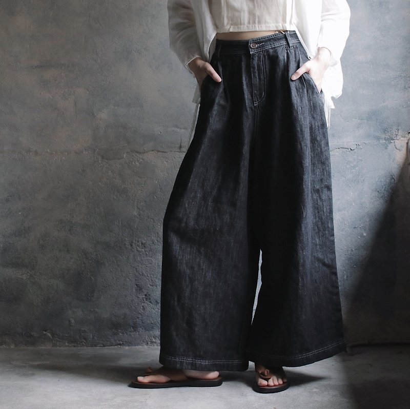 Wide denim wide pants - กางเกงขายาว - ผ้าฝ้าย/ผ้าลินิน สีน้ำเงิน