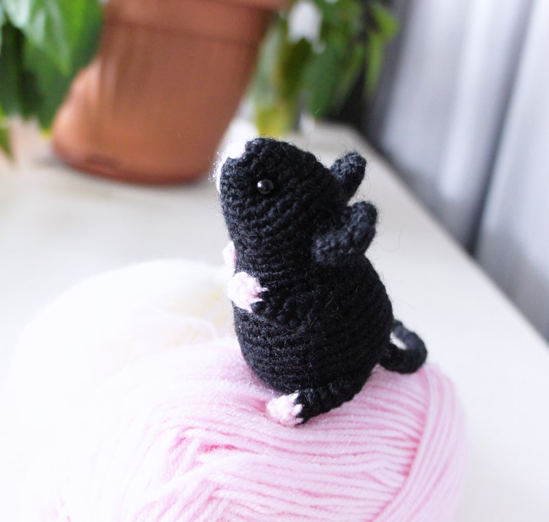 Black mouse toy for kids, Llittle handmade toy, Stuffed animal toy, Cute mouse - ของเล่นเด็ก - ขนแกะ สีดำ