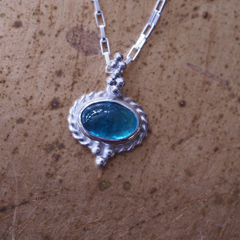 Neon Apatite Teal blue Handmade Sterling Silver Necklace - สร้อยคอ - เครื่องประดับพลอย สีน้ำเงิน