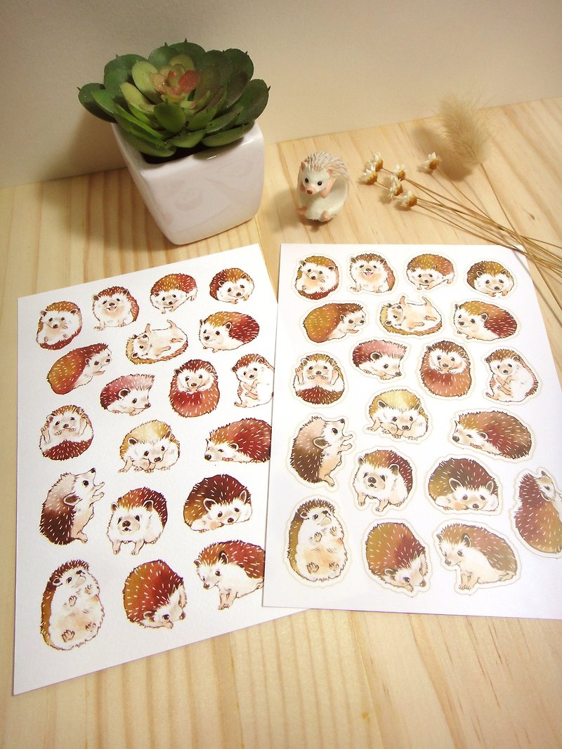 Brown hedgehog sticker + postcard set - Cards & Postcards - Paper Multicolor