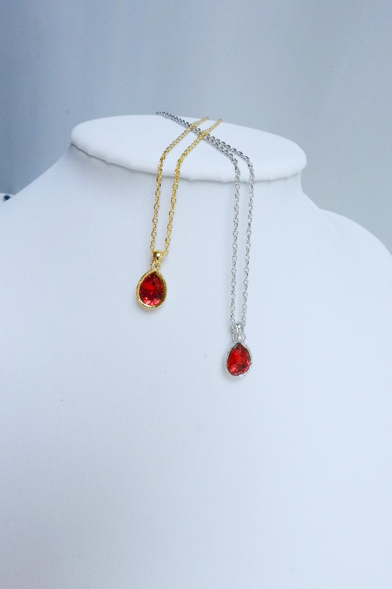 Swarovski Drop Rhinestone Necklace - Ruby - Necklaces - Sterling Silver Red