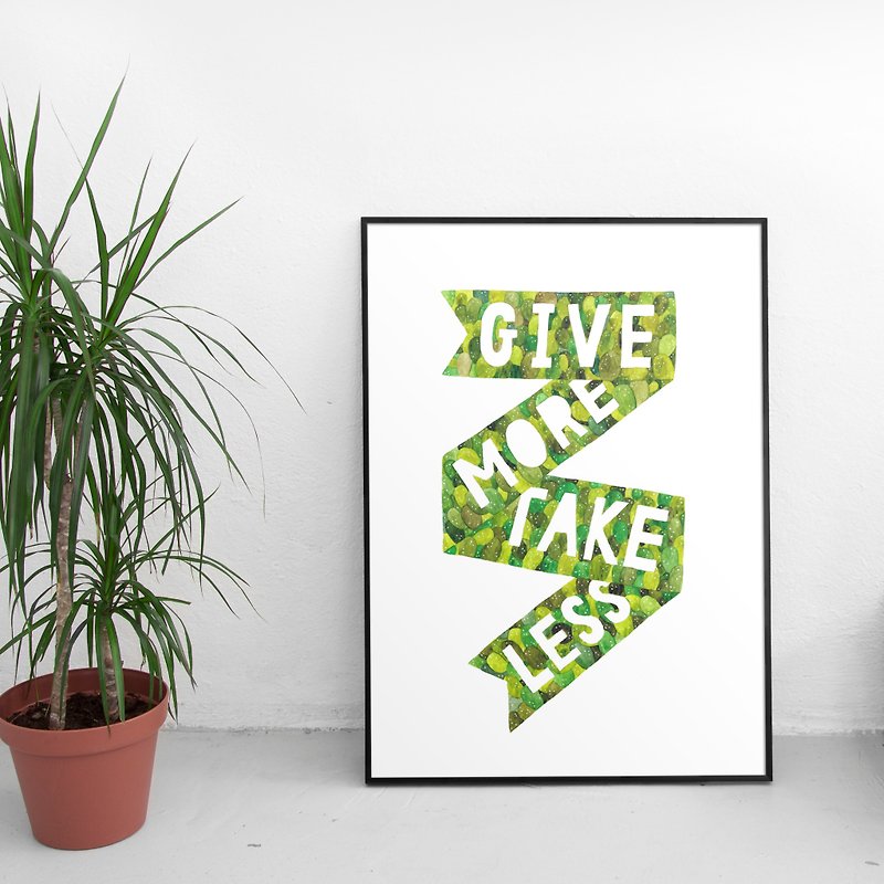 Give More Take Less Print - การ์ด/โปสการ์ด - กระดาษ สีเขียว