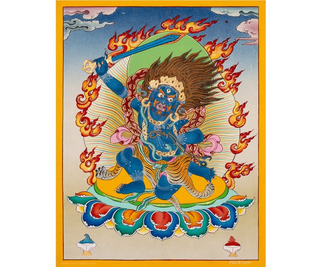 チベットタンカ 二腕のマハカーラチベットタンカアート | 仏教修行用 - ショップ