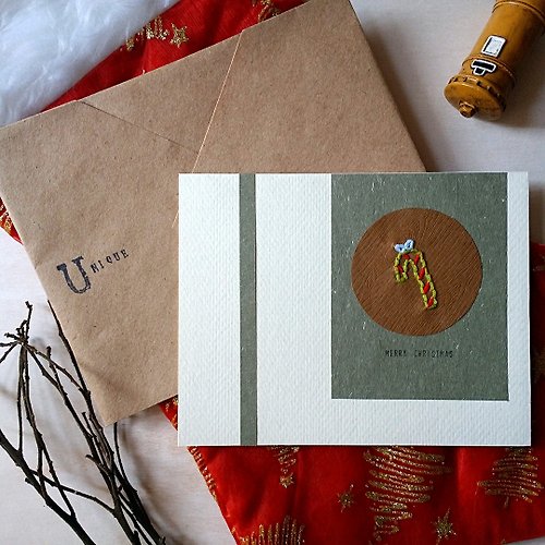 Unique 手縫圖像聖誕卡(聖誕士的糖)(原稿)