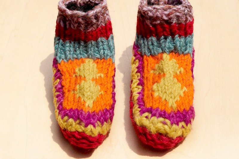 Christmas gift is limited to one knitted pure wool thermal socks / children's wool socks / children's wool socks / inner brush stockings / knitted wool socks / children's indoor socks-Nordic Sunshine Forest Ethnic Totem - Kids' Shoes - Wool Multicolor