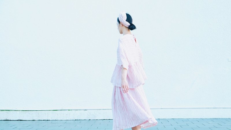 Yoshino cherry skin-friendly corrugated skirt - Skirts - Cotton & Hemp Pink