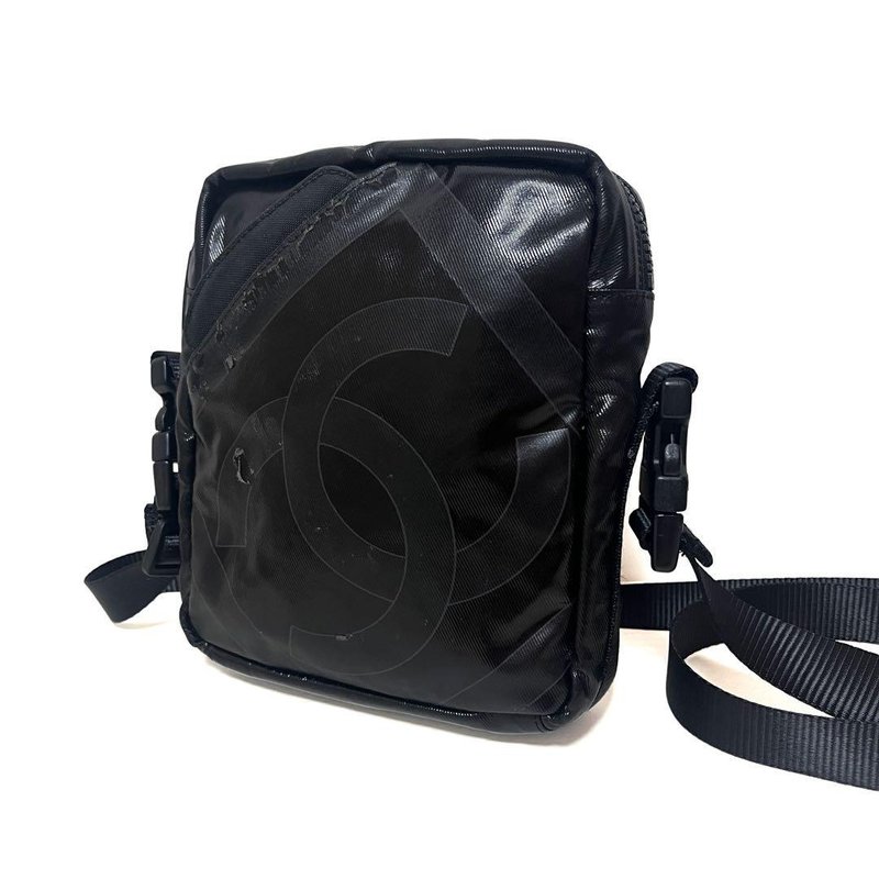 本物 CHANEL スポーツライン ショルダーバッグ PVC コーティングキャンバス ブラック A26568 中古 - 側背包/斜背包 - 其他材質 黑色