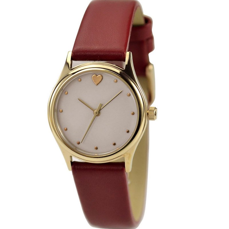 Mother's day - Elegant Watch with heart creamy face red band (Small size) - นาฬิกาผู้หญิง - โลหะ สีแดง