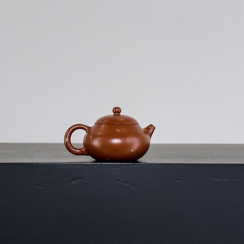 送禮紫砂壺茶壺扁西施 撒金 100cc 原矿朱泥制作 造型经典 小巧可 - 茶壺/茶杯/茶具 - 陶 灰色