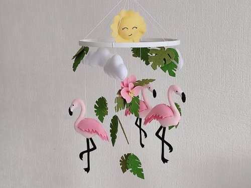 Felt Dreams Designs Flamingo baby crib mobile girl, pink nursery decor, expecting mom gift
