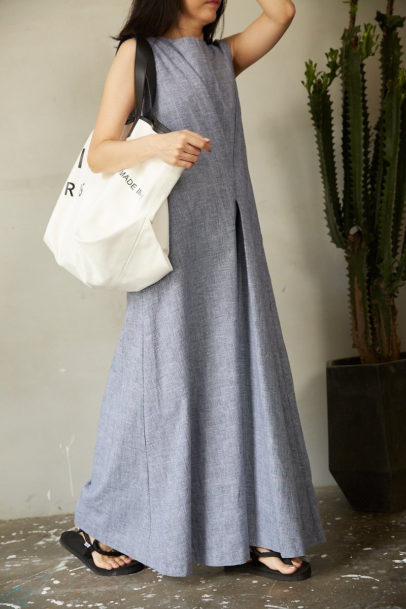 ZUO Blue & White Color Hounds-tooth Long Jumpsuit - Overalls & Jumpsuits - Cotton & Hemp Multicolor