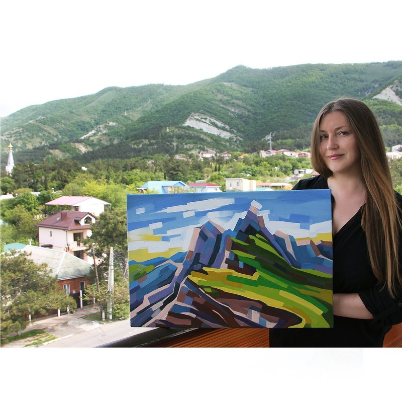 山 绘画 抽象风景 原创艺术 意大利墙面艺术 Puez Odele - 壁貼/牆壁裝飾 - 其他材質 綠色