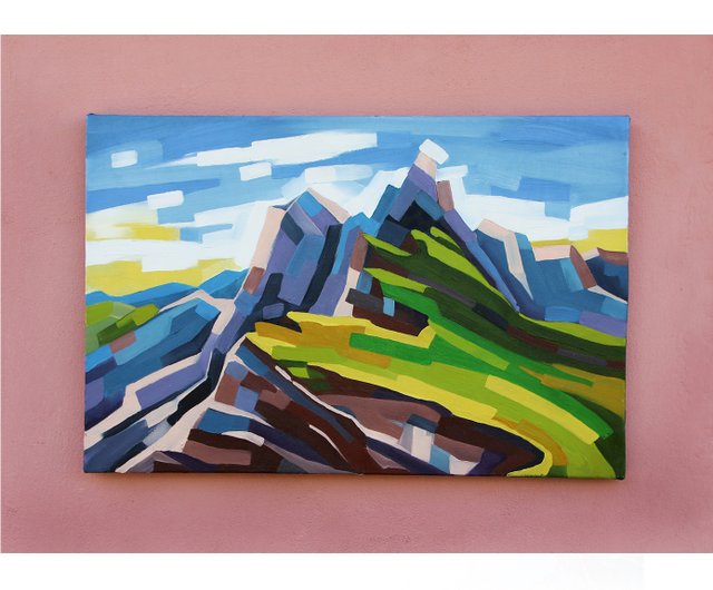 山の絵画 抽象風景 オリジナルアート イタリア ウォールアート プエズ