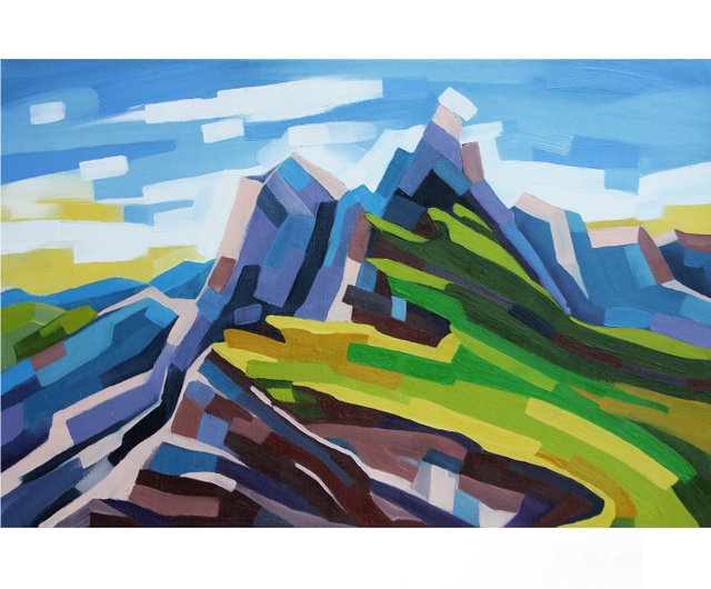 山の絵画 抽象風景 オリジナルアート イタリア ウォールアート プエズ