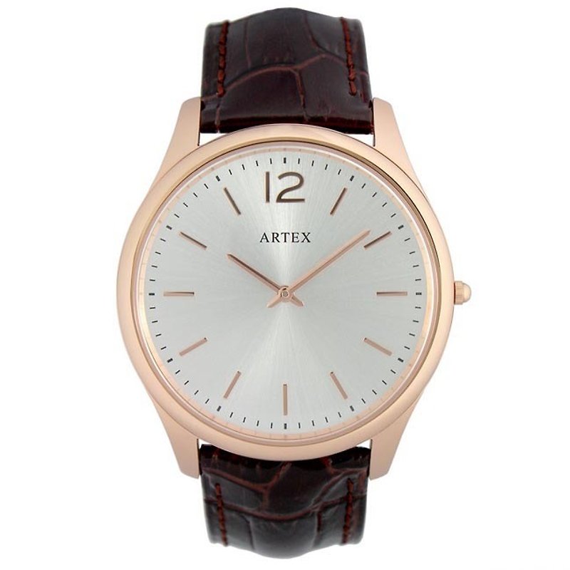 【即將完售5折】ARTEX5605真皮手錶-褐/玫瑰金43mm - 男錶/中性錶 - 真皮 咖啡色