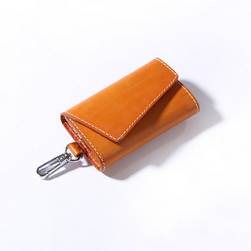 Oblique Back Two Card Leather Key Case-Camel - ที่ห้อยกุญแจ - หนังแท้ 
