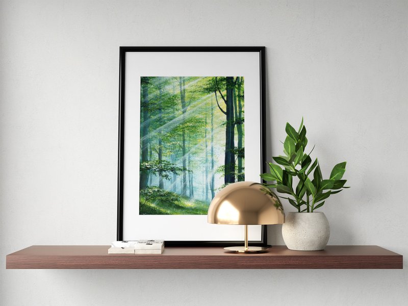 【Sunray Forest】Limited Edition Print. Nordic Home Wall Art Sunlight Painting. - โปสเตอร์ - กระดาษ 