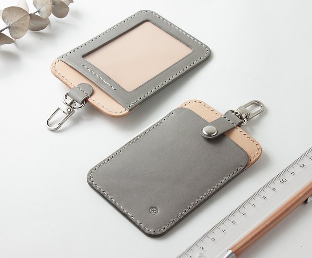 Handmade leather ID card holder, ID card holder with buckle