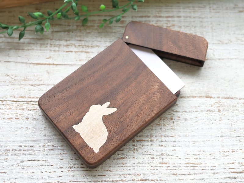 Wooden business card holder Rabbit walnut - Card Holders & Cases - Wood Brown