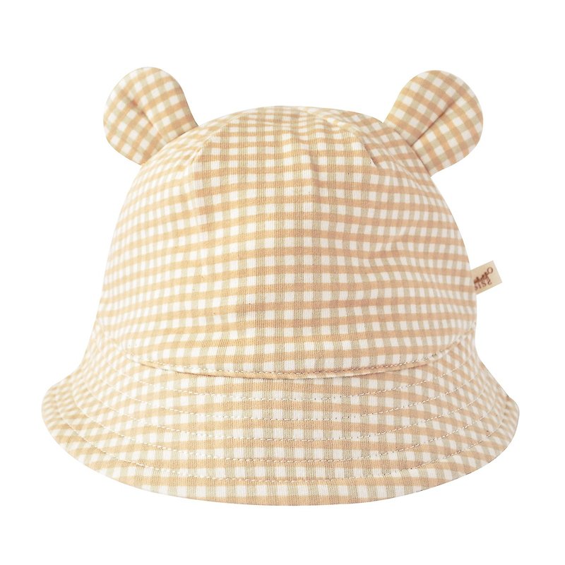 [SISSO Organic Cotton] Classic Grid QQ Bear Cap F - Baby Hats & Headbands - Cotton & Hemp Brown