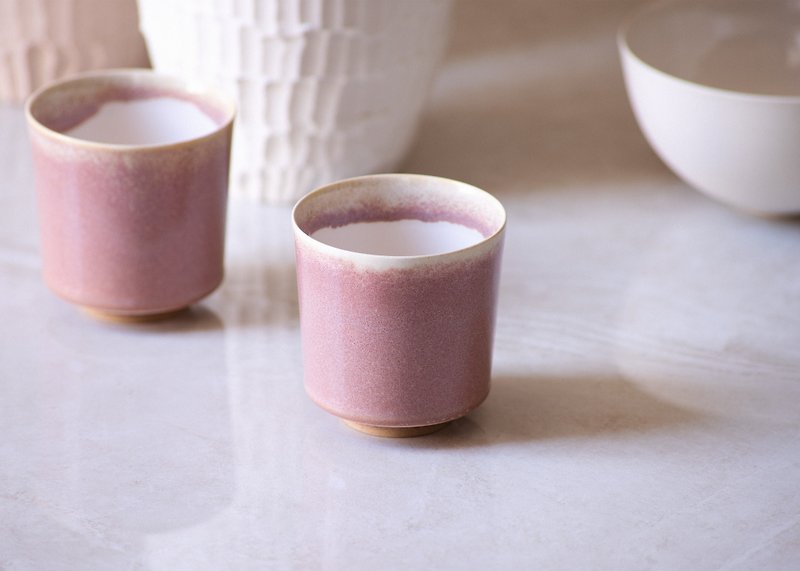 KUBO. Candy Pink Glaze (Set of 2) | 170 ml. Modern Design. Small Ceramic Teacup - แก้ว - ดินเหนียว สึชมพู