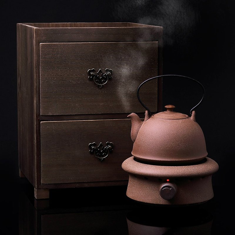 Pottery Workshop│Nine-style kettle electric pottery tea stove set (including wooden cabinet) - ถ้วย - วัสดุอื่นๆ สีนำ้ตาล