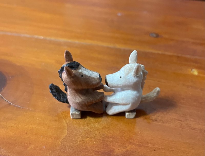 馬カップル - 擺飾/家飾品 - 木頭 咖啡色