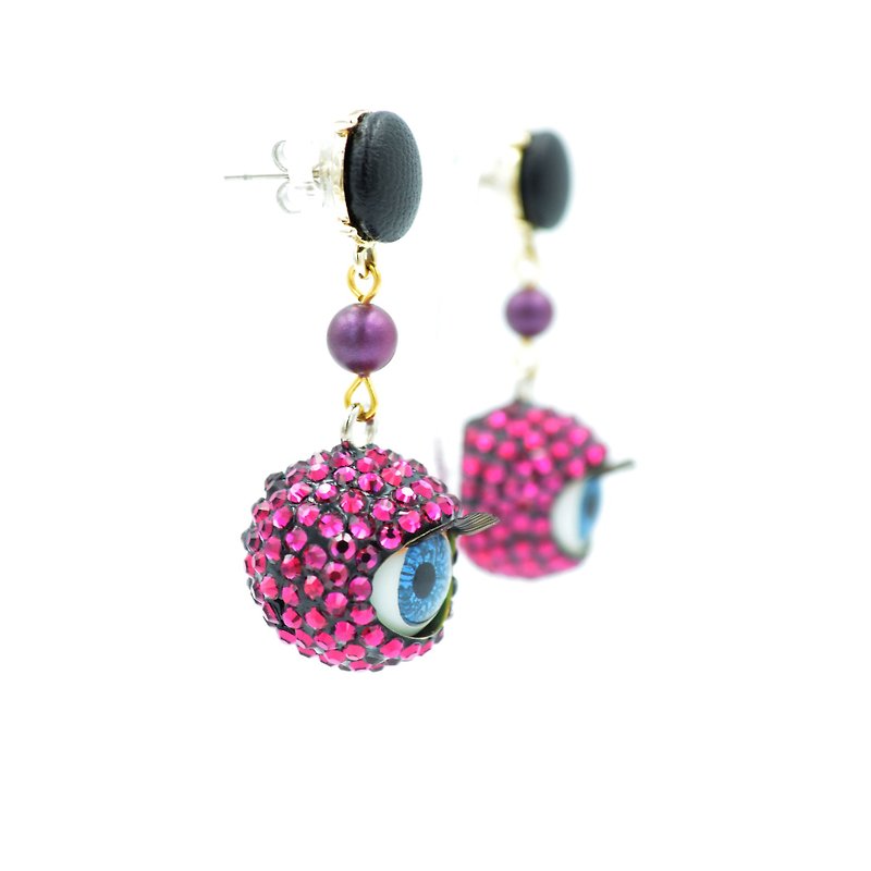 Rose red crystal eye earrings Swarovski crystal - Earrings & Clip-ons - Crystal Red