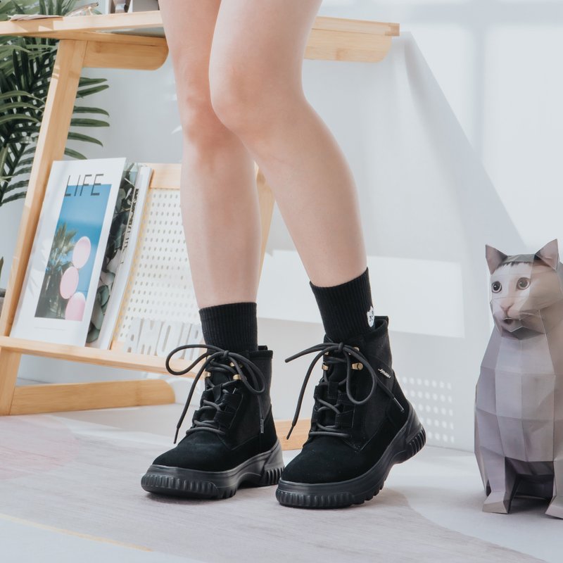 【秋冬必備】MIT可甜可鹹女短靴。皮革。霧夜黑7908 - 女短靴/中筒靴 - 真皮 黑色