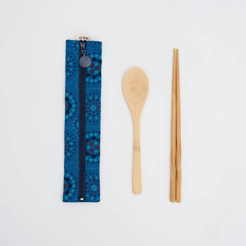 Zipper Utensil Pouch (Spoon and Chopsticks including) / Firework / Twilight Blue - Chopsticks - Cotton & Hemp Blue