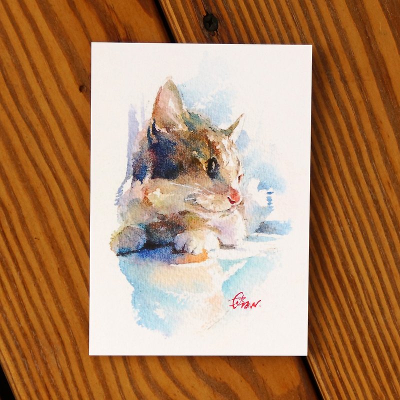 Watercolor painted hair boy series postcard - reflection - การ์ด/โปสการ์ด - กระดาษ สีม่วง