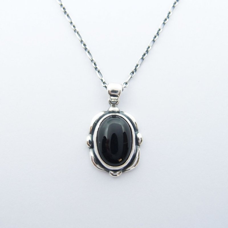 [Classic Series 14] Black Onyx 925 Silver Necklace - Necklaces - Gemstone Black