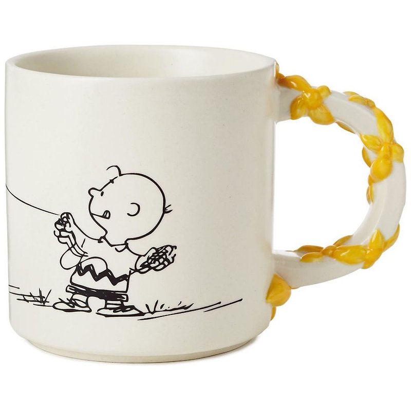 Snoopy造型馬克杯-查理放風箏【Hallmark-Peanuts史努比】 - 咖啡杯 - 陶 黃色