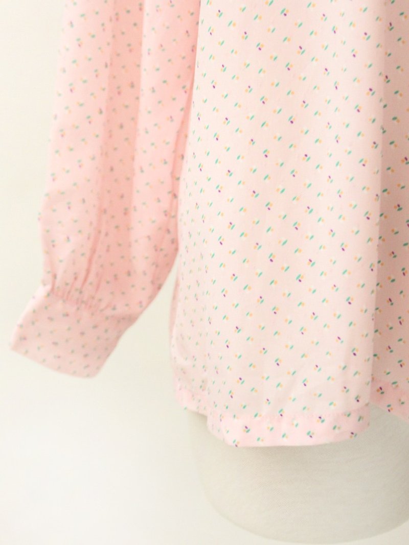 復古日本製粉色幾何點點薄寬鬆古著襯衫 - 恤衫 - 聚酯纖維 粉紅色