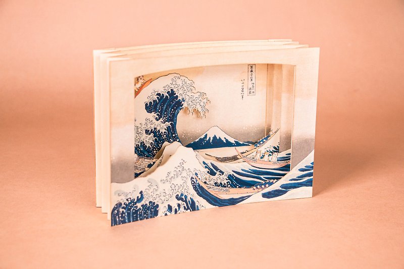 [Three-dimensional famous painting card] Surfing cat / Chai Chai two - exquisite Japanese ukiyo-e waves - Cards & Postcards - Paper Multicolor