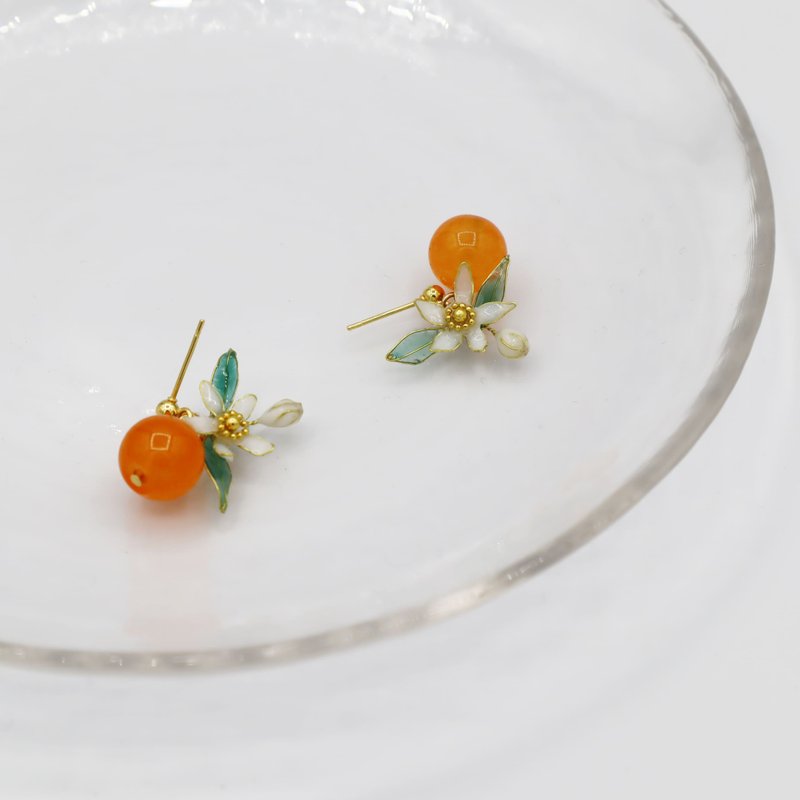 orangeピアス_orange jade - 耳環/耳夾/耳骨夾 - 玉石 橘色