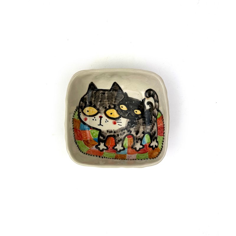 Nice Little Clay Cute Cat 0302S-28 - จานเล็ก - ดินเผา ขาว