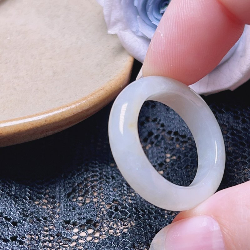 [Seeking fate] Ice yellow jade ring | International size 16 | Natural Burmese jade A goods - แหวนทั่วไป - หยก ขาว