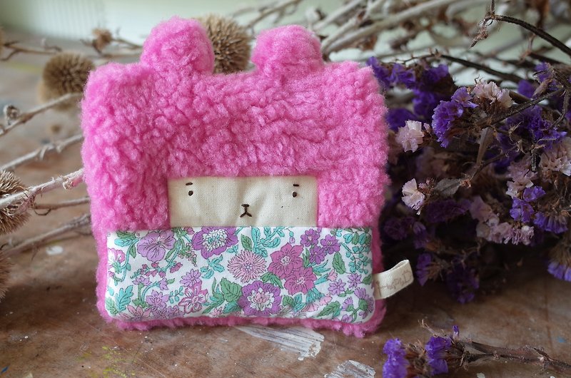 人形バニーの財布 - ピンクの髪 -  5月の花/紫 - 小銭入れ - コットン・麻 ピンク