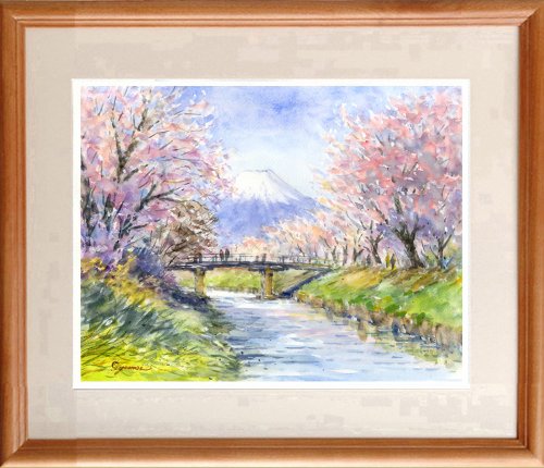 受注制作します水彩画原画富士山と桜・忍野村- 設計館syoumei 海報 