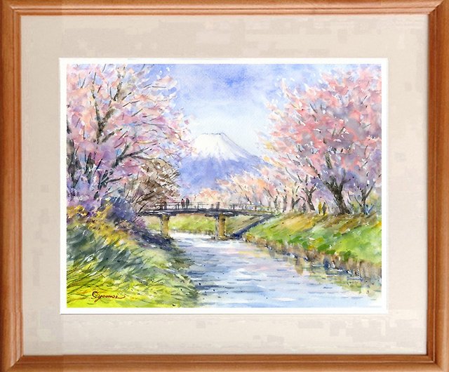 受注制作します 水彩画原画 富士山と桜・忍野村 - Shop syoumei