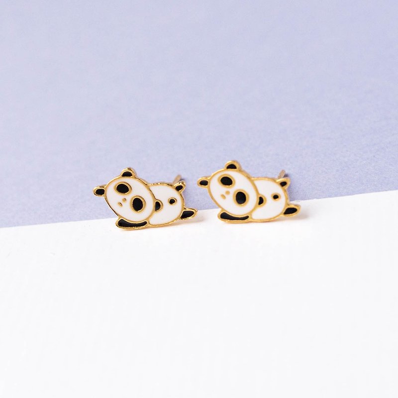 Explosive Panda | World-weary little animal earrings and Clip-On birthday gift - Earrings & Clip-ons - Enamel Gold