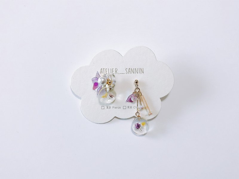Winter Specimen Series - Sen's Fragrance Handmade Earrings Dry Flower Asymmetric Ear Pin/Aurture - ต่างหู - วัสดุอื่นๆ 